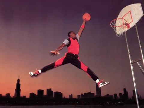 The original photo that the Air Jordan logo is based on