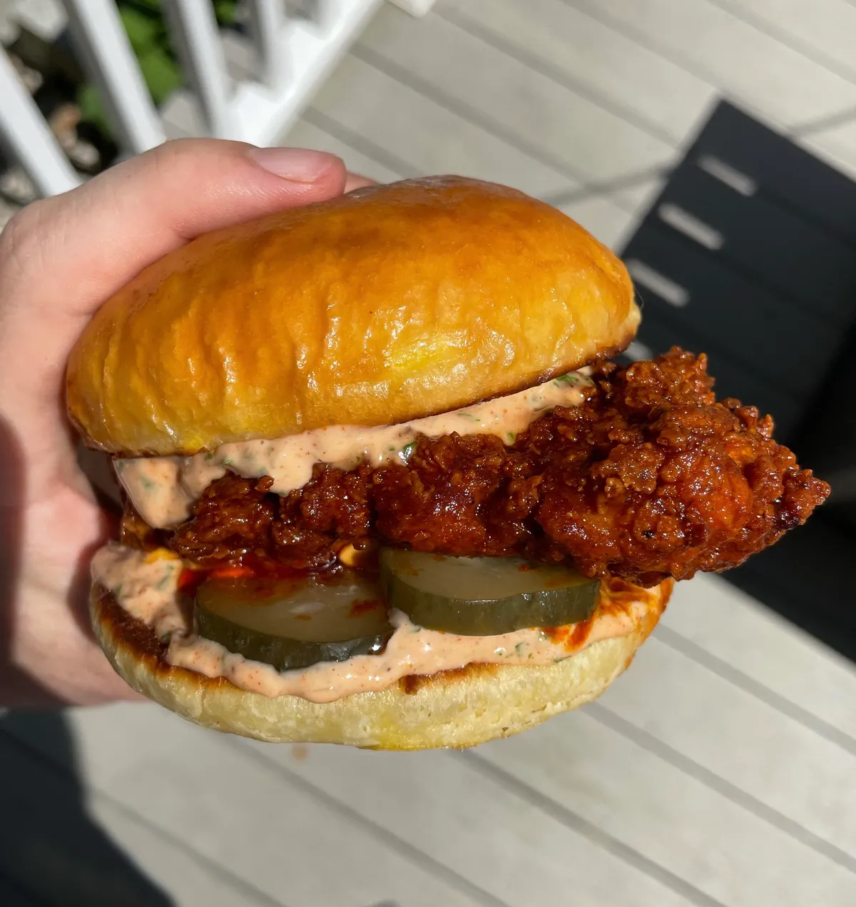 [Homemade] Nashville hot chicken sandwich on homemade bun