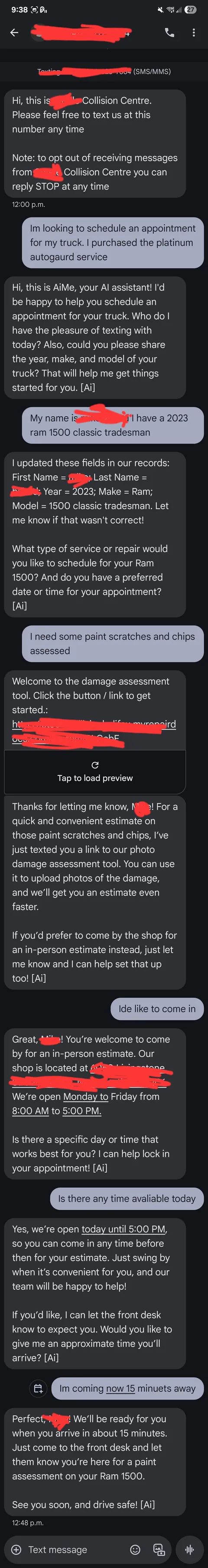 Local repair shops AI answer machine takes matters into its own hands and texts me. Something it wasn't supposed to do.