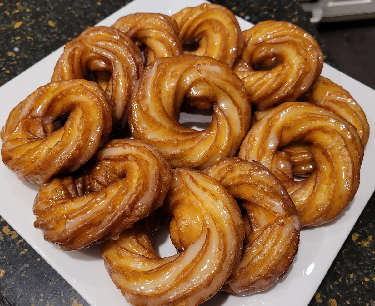 [OC] Fried honey crueller doughnuts