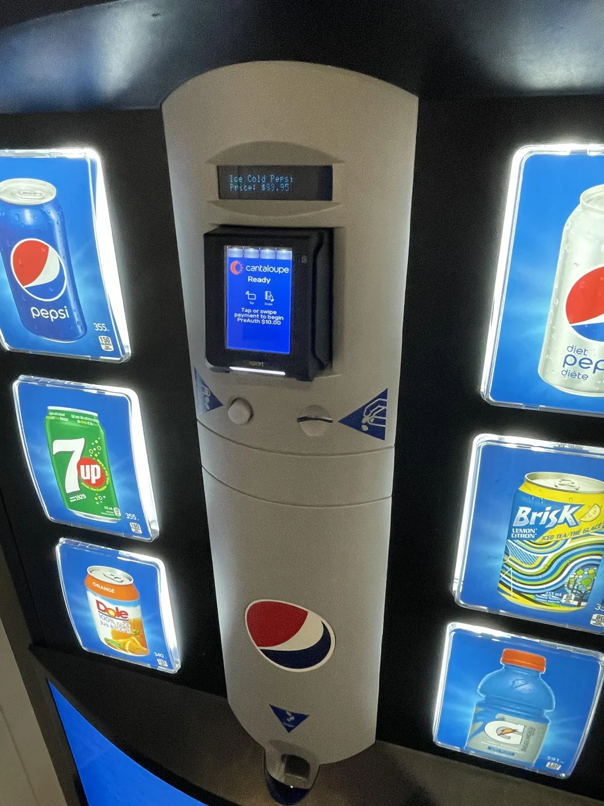 This vending machine is selling cans of Pepsi for $73 USD each