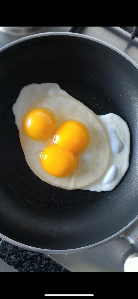 A triple yolk egg (home grown chicken); it wasn’t the first or last egg like this