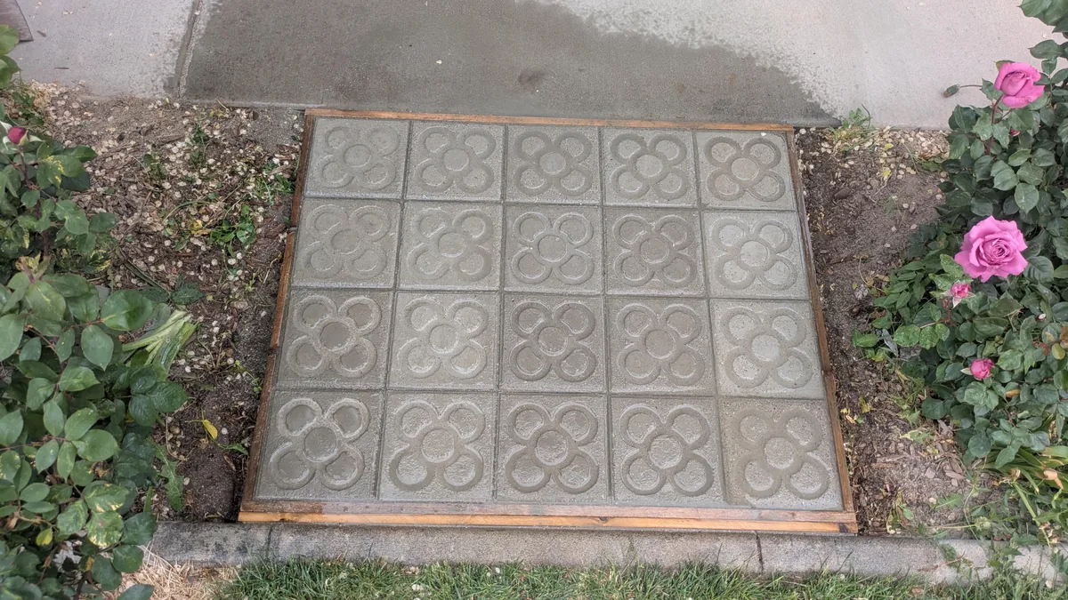 Created the Barcelona Panot de Flor paver for a small connecting walkway. Many hours of labor for 21 concrete tiles.