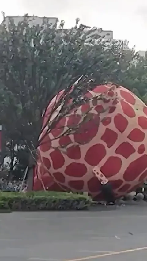 Giant fake Giraffe blocked the road leading to the tunnel...