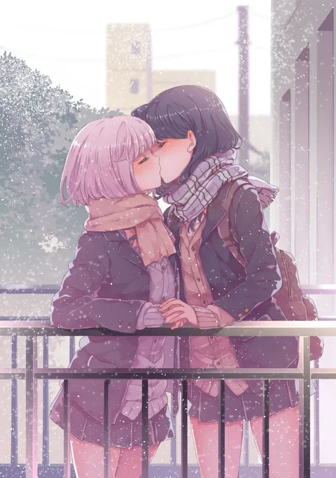 Rikka X Akane holding hands and kissing