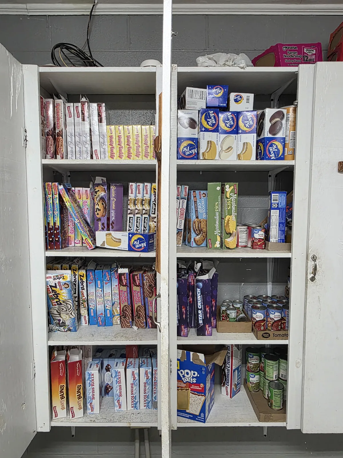 My roommates snack cabinet.