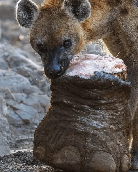Hyena carrying an elephant foot