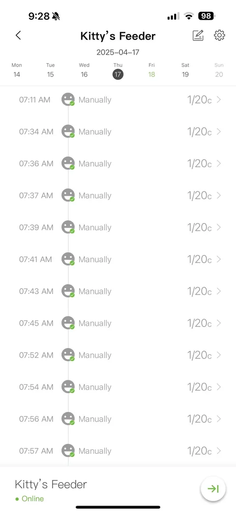 I didn’t even know the feeder had a manual button! Kitten had a field day.