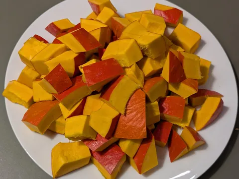 Pumpkin soup. Transition from solid to liquid.