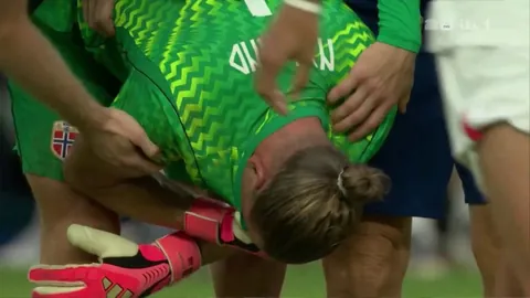 Norway goalkeeper Orjan Nyland in tears after the full time whistle against England