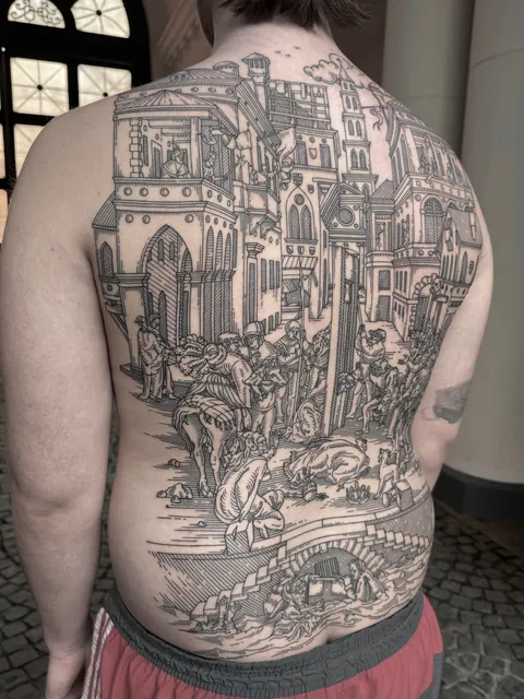 Back piece made by me (Ivan Zagusta) at Zaraza tattoo shop in Warsaw, Poland