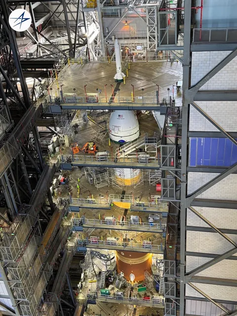 The Artemis II Space Launch System and Orion stacked at KSC [credit: Lockheed Martin/NASA]. This is the first time in 53 years we have a crew-ready Moon rocket sitting the VAB!