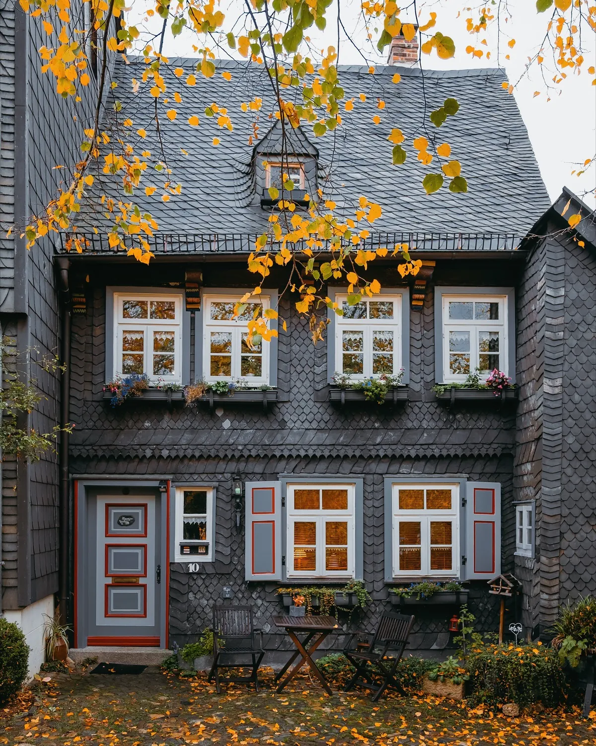 Traditional slate tile-clad house in Goslar, a historic town in Lower Saxony, Germany.