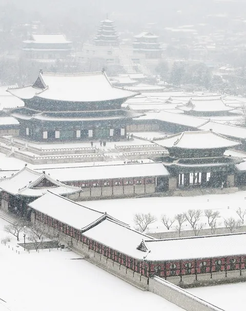 Gyeongbokgung Palace in snow. Seoul, South Korea [2373x3000]