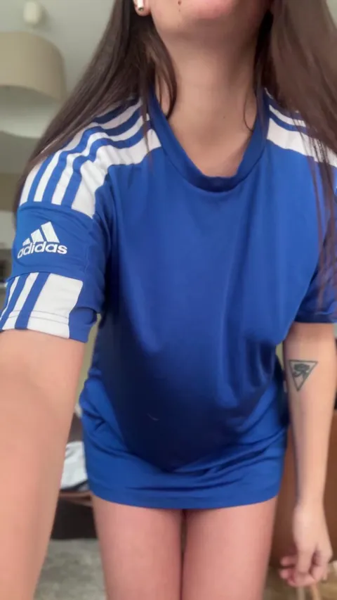 Girl in sporty t shirt on off