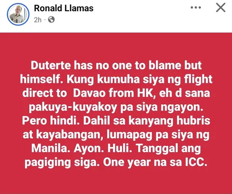 Ronald Llamas: Rodrigo Duterte Has ‘No One to Blame but Himself’