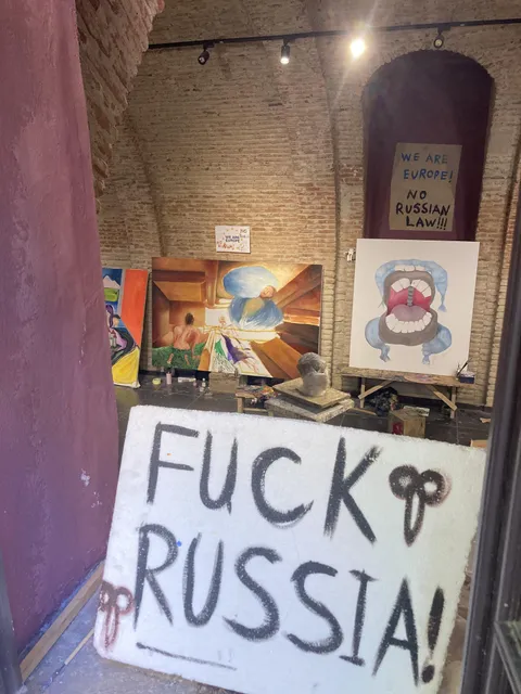 “We are Europe! No Russian law!!!” - This is the street front window of the Georgian Academy of Arts now in Tbilisi, Georgia