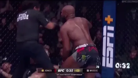 Jon Jones doing the Trump dance after knocking out an old Stipe Miocic and ducking Tom Aspinall 