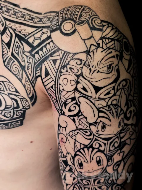 Pokémon tattoo with a maori style
