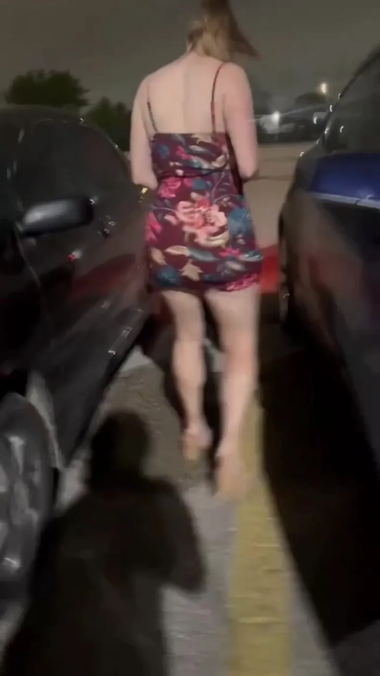 A little naked walk in the parking lot