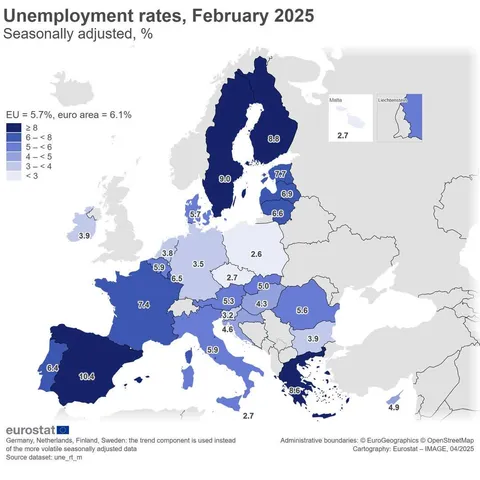 Sweden and Finland now have the highest unemployment rates in the EU after Spain