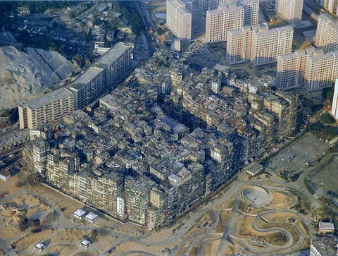 How was Kowloon walled city built?