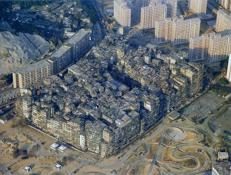 How was Kowloon walled city built?