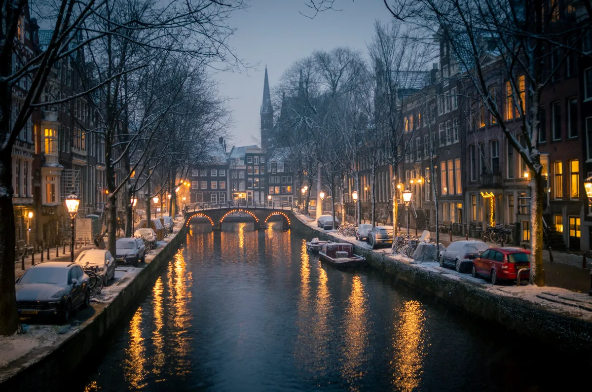 ITAP of Amsterdam coated in a light layer of snow
