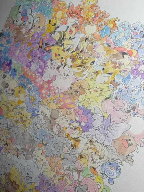 My 151 Poster is finally done! 🎉 Watercolor and Colored Pencil 🎨 [OC]