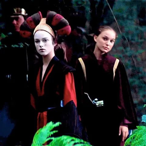 Keira Knightley and Natalie Portman on the set of Star Wars Episode I: The Phantom Menace (1997)