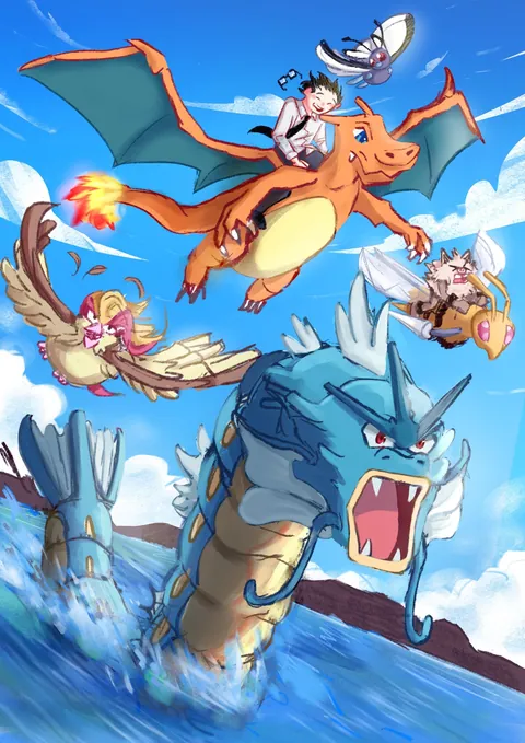 I realized I still play with the same team whenever I play Fire Red since i was a kid so I drew myself growing up with them