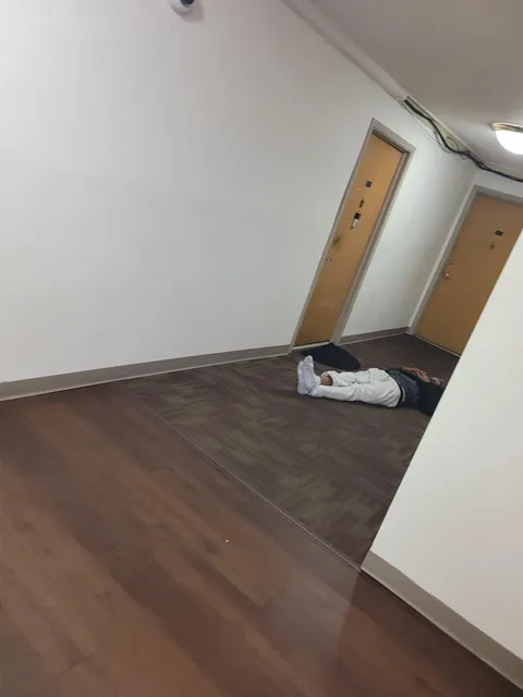 I go leave my apartment this morning at around 0530 and almost walk right into this guy sleeping in the hallway right outside my door.