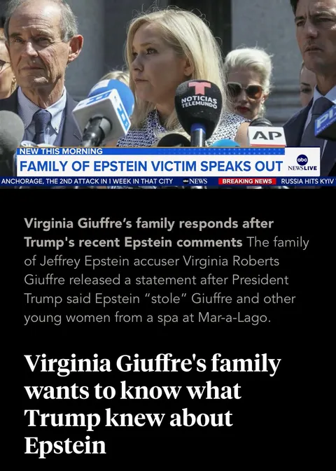 We would like to clarify that it was convicted sex trafficker Ghislaine Maxwell who preyed upon our then 16-year-old sister... It makes us ask if Trump was aware of Epstein and Maxwell's crimes, given his statement two years later that his good friend Jeffrey 'likes women on the younger side.’