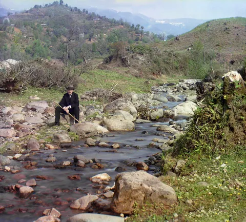 Long before color-sensitive film was invented, Russian photographer Sergey Prokudin-Gorsky took 3 individual black and white photos, each with a filter (red, blue, and green) to create high quality photos in full color. This self portrait is over 108 years old!