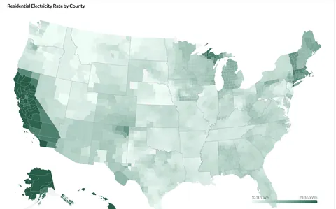 [OC] Electricity Rates By County