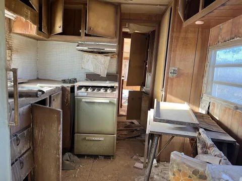 A vintage trailer in the desert