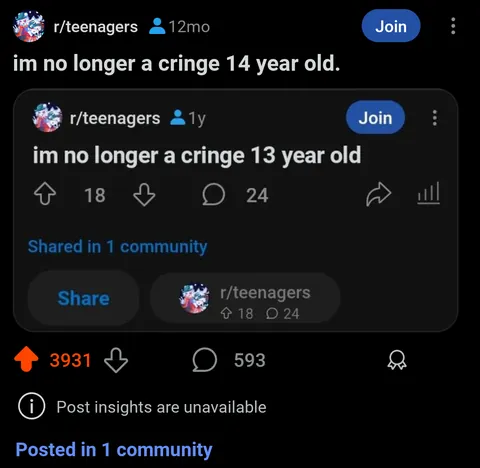 im no longer a cringe 15 year old.