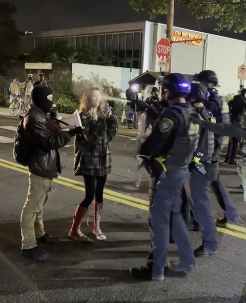 [OC] protester outside Portland I.C.E. facility pepper sprayed for mocking federal police