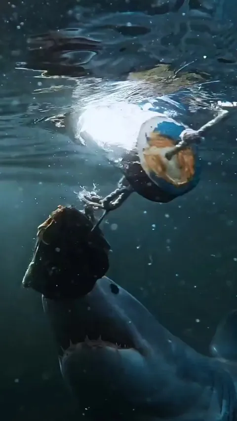 Up-close footage of a great white shark