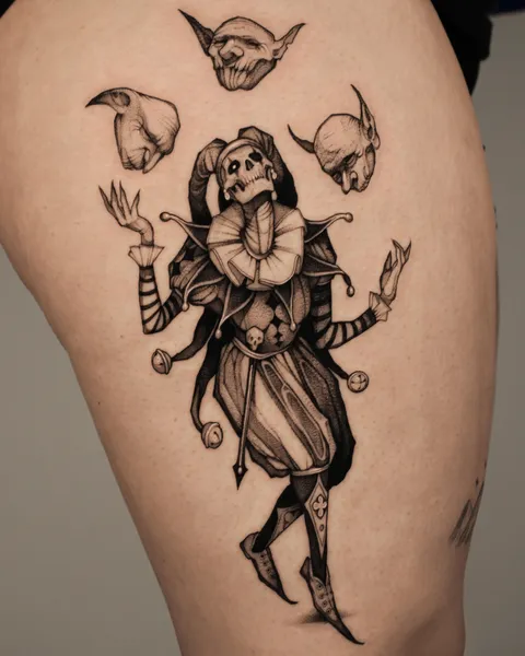 Blackwork jester done by Heather Apgar at Black Lantern Tattoo in Campbell, CA