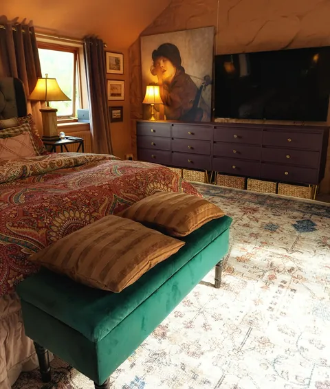 Our Cottage Master Bedroom, swipe for before