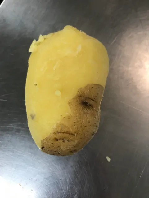 PsBattle: A partially peeled Yukon potato