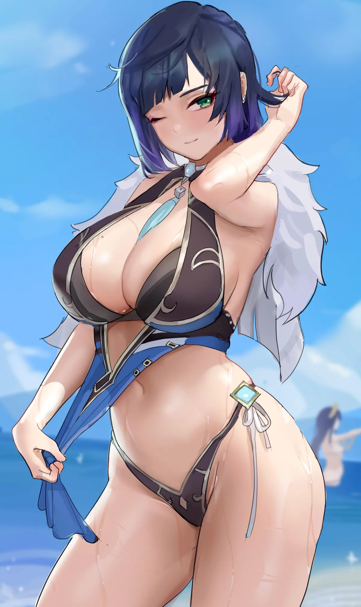 Swimsuit Yelan at a beach 