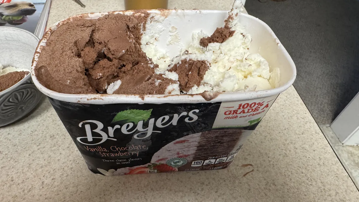 Our neopolitan icecream missing the strawberry