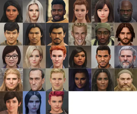 My attempt at making "realistic" portraits on most of the Overwatch roster by using Artbreeder. (Note: features may be missing such as scars, tattoos, etc.)