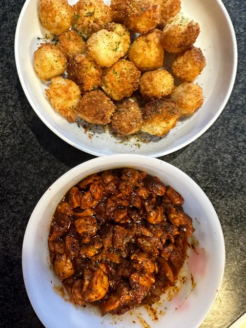 First time trying fried riceballs (and honey chicken) [homemade]