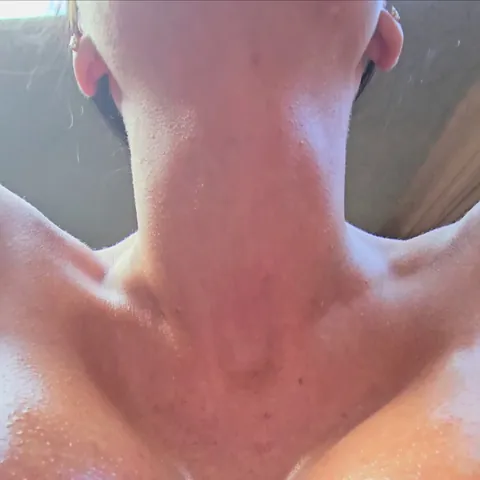 Close-up of my oily cleavage