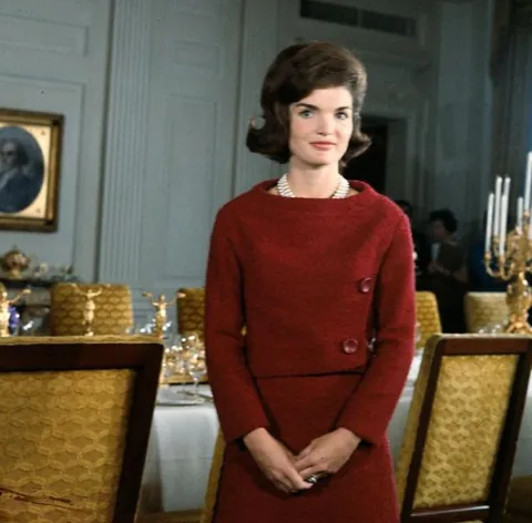 Jackie Kennedy giving a televised tour of the White House in 1962, viewed by an estimated 80 million people. She was a champion of White House historic preservation.