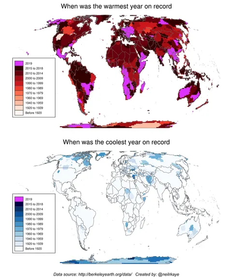 How long ago were the warmest and coolest years on record [OC]