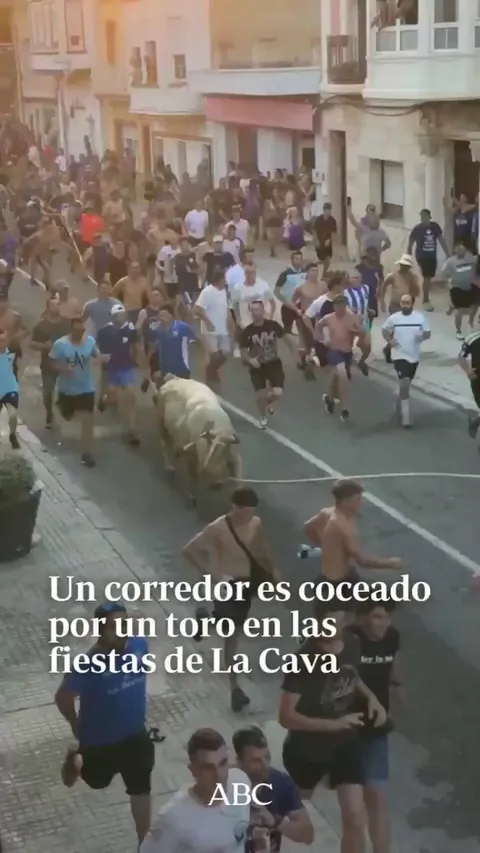 Man kicked in head by bull after slapping its hindquarters during festival in Tarragona, Catalonia, Spain